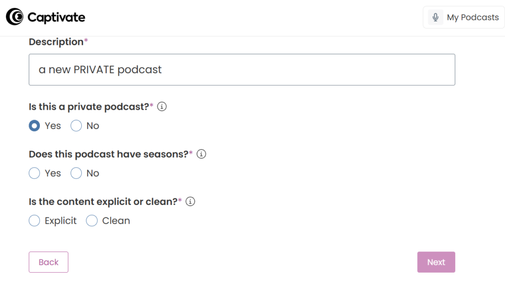 Creating a private podcast on Captivate
