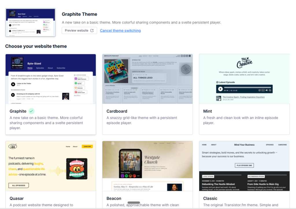 Transistor hosting website templates